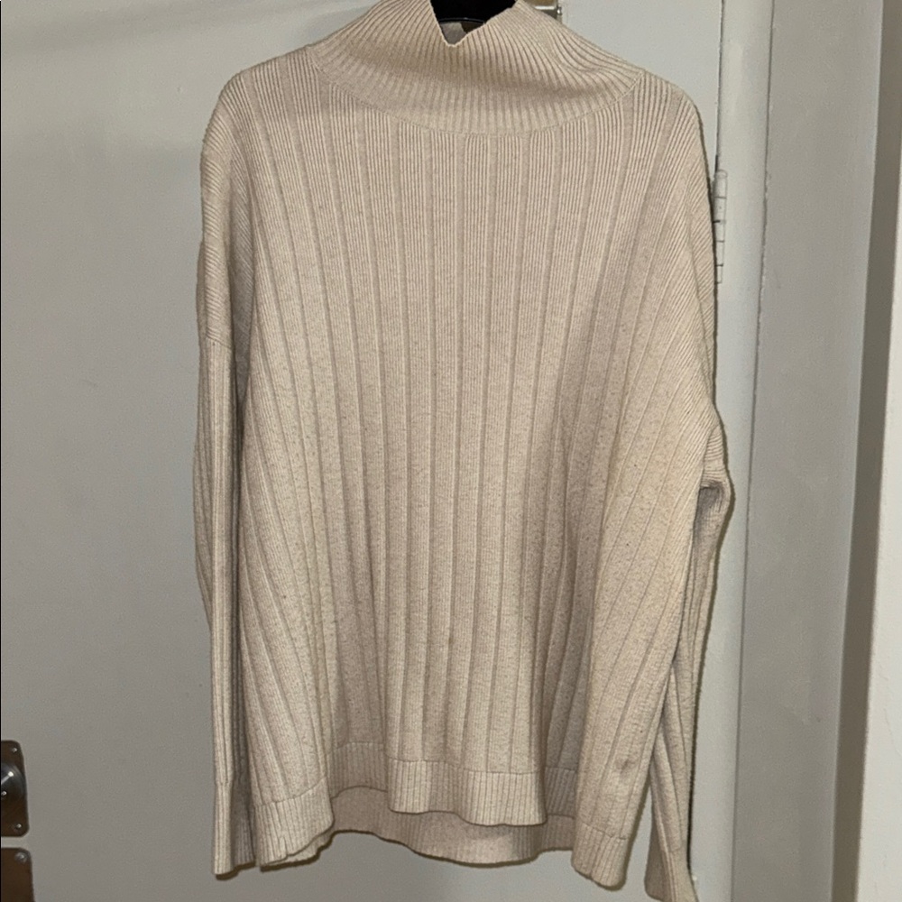 Cream Ribbed Turtleneck Sweater